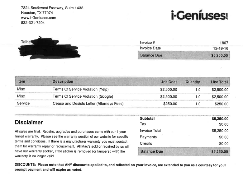 Mac Repair Company IGeniuses Sends Legal Threats To Unhappy Customers, Demanding $2500 Per Negative Review